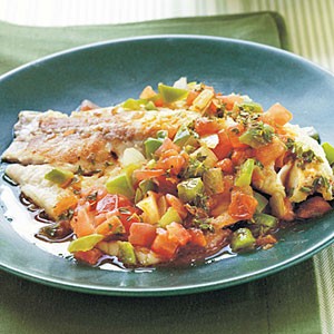 Spicy Louisiana tilapia fillets with sautéed vegetable relish