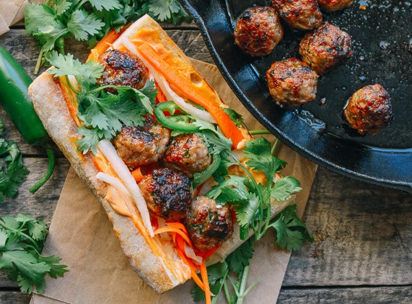Spicy meatball banh mi
