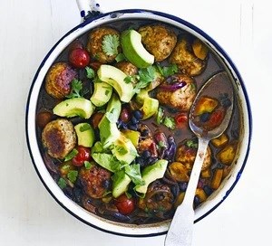 Spicy meatballs with chilli black beans