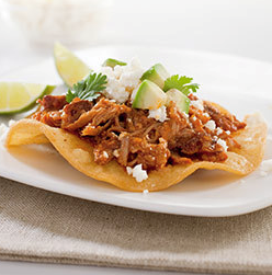 Spicy Mexican shredded pork tostadas