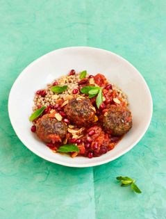 Spicy Middle Eastern lamb meatballs with giant couscous
