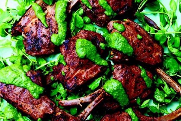 Spicy mint lamb chops with a preserved lemon & mint sauce