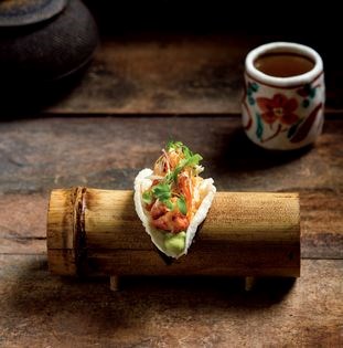 Spicy miso crayfish tacos with toasted sesame slaw