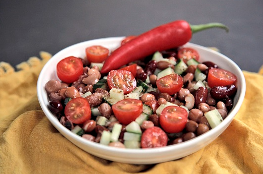 Spicy mixed beans with cucumber and tomatoes (Bean salad)
