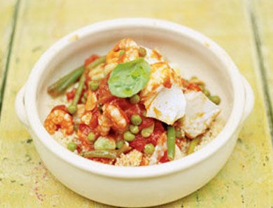 Spicy Moroccan stewed fish with couscous