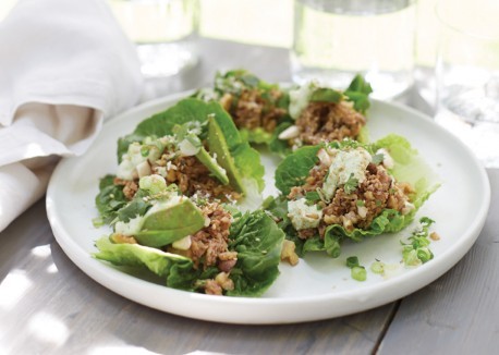 Spicy mushroom lettuce cups with cilantro lime crème