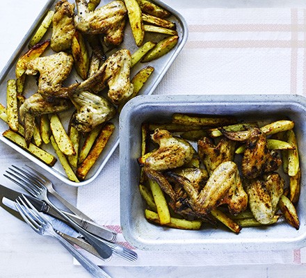 Spicy oven-baked chicken & chips