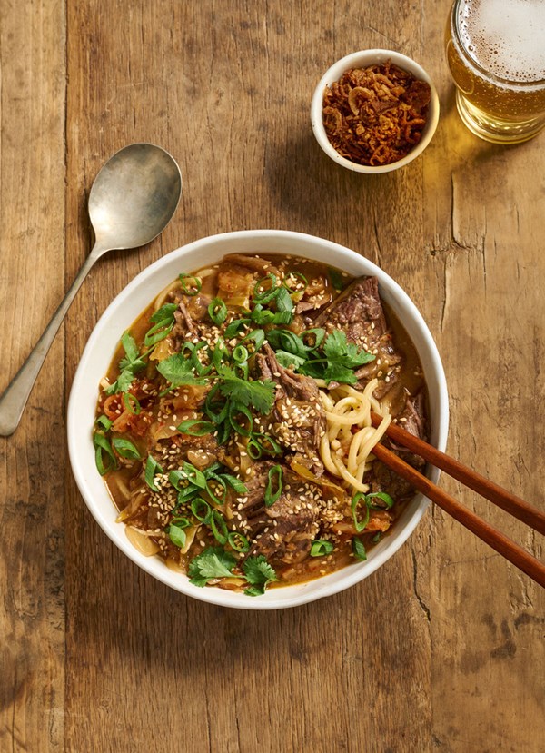Spicy peanut and beef short rib ramen
