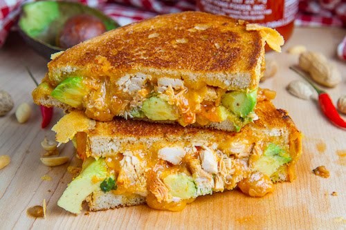 Spicy peanut chicken grilled cheese sandwich (aka the chicken satay melt)