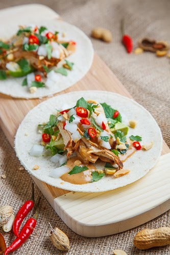 Spicy peanut chicken tacos