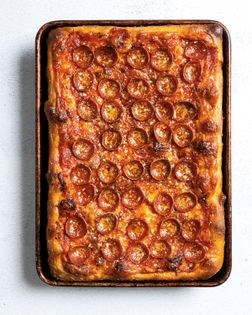 Spicy pepperoni Sicilian pizza