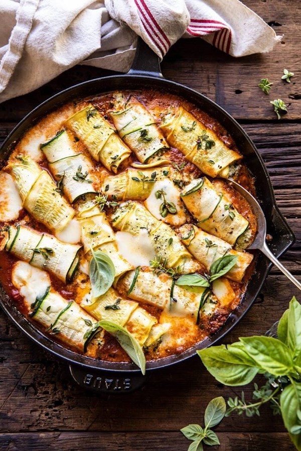 Spicy pesto and cheese stuffed zucchini involtini