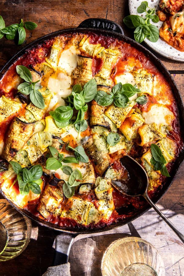 Spicy pesto eggplant zucchini involtini