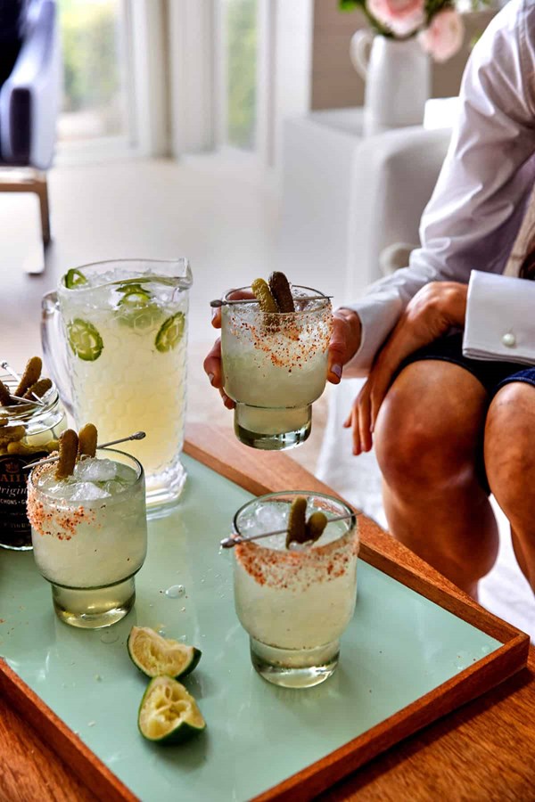 Spicy pickle margaritas