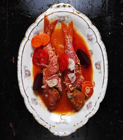 Spicy poached snapper (Poisson rouge)