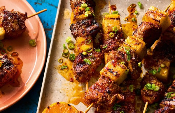 Spicy pork & pineapple skewers