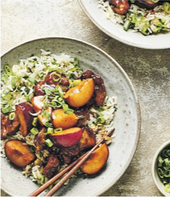 Spicy pork & rice with plums