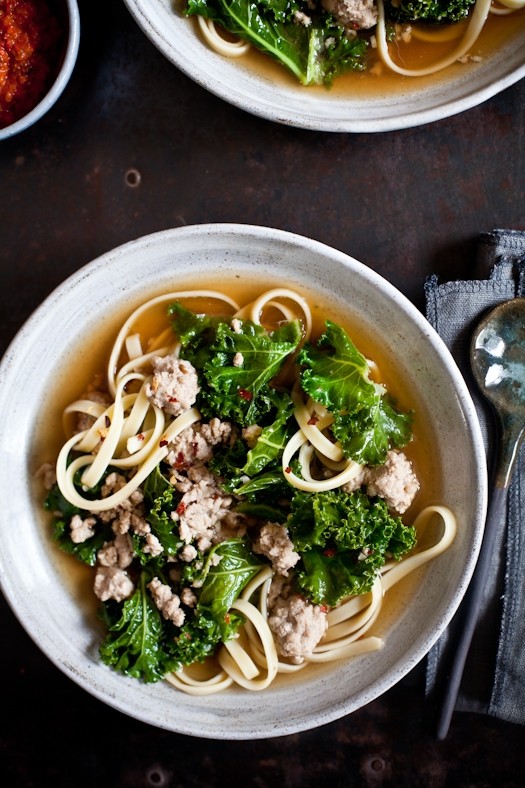 Spicy pork and kale soup with harissa