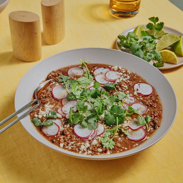 Spicy pork and refried bean soup