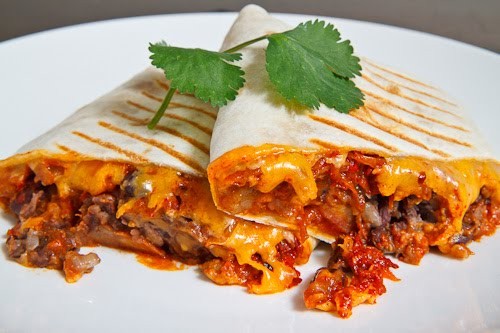 Spicy pork bulgogi and beans burrito