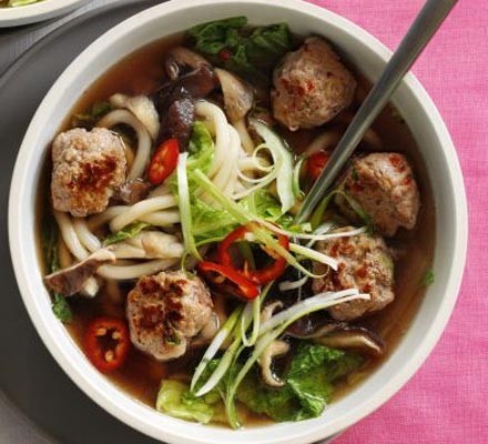 Spicy pork meatball and noodle soup