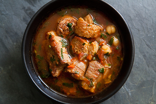 Spicy pork stew with chickpeas and sausage