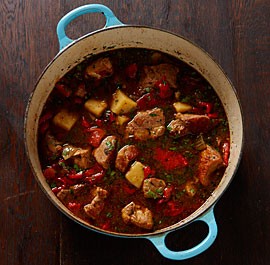 Spicy pork stew with peppers and potatoes