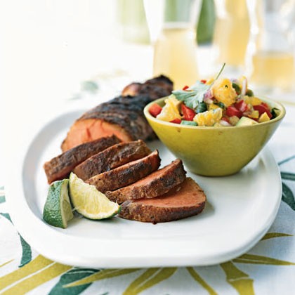 Spicy pork tenderloins with uniq fruit salsa