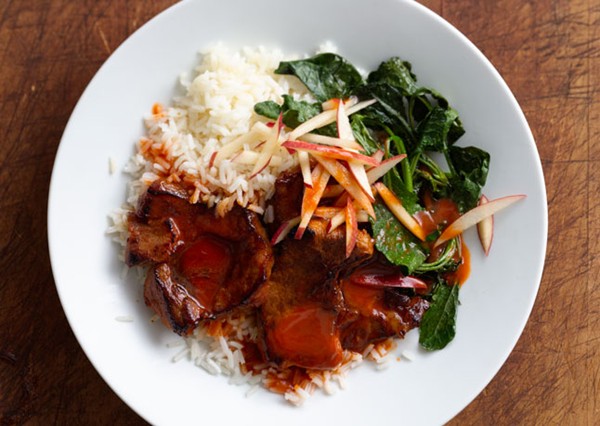 Spicy pork with pickled kale