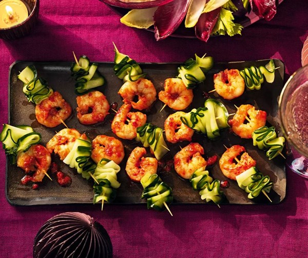 Spicy prawn & cucumber skewers