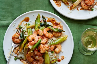 Spicy prawn & salad onion stir fry