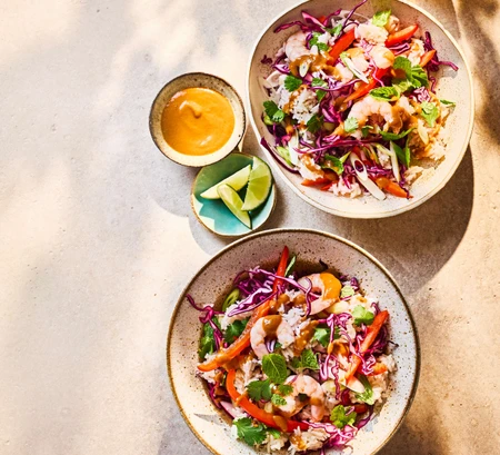 Spicy prawn and peanut rice salad