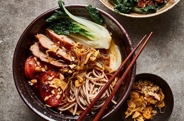 Spicy pulled pork broth with noodles 