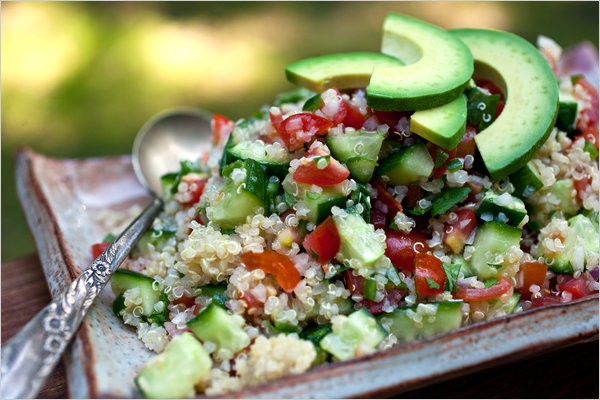 Spicy quinoa, cucumber and tomato salad