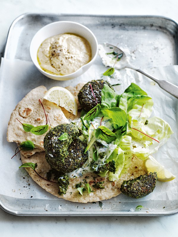 Spicy quinoa falafel wraps with zucchini tzatziki
