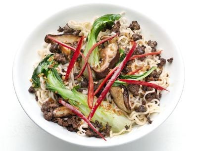 Spicy ramen with beef and bok choy