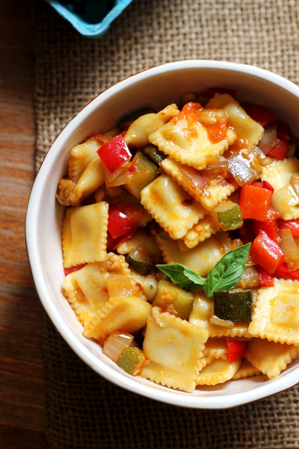 Spicy ratatouille with ravioli