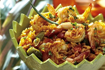 Spicy rice with shrimp and peppers