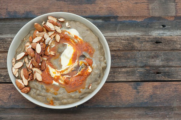 Spicy roast eggplant & harissa soup