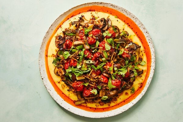 Spicy roasted mushrooms with polenta 