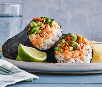 Spicy salmon sushi roll-ups