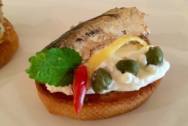 Spicy sardine, mascarpone, caper and lemon bruschetta