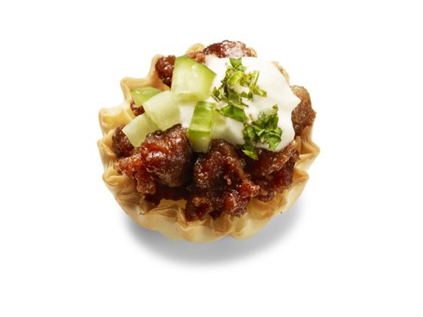 Spicy sausage phyllo shells