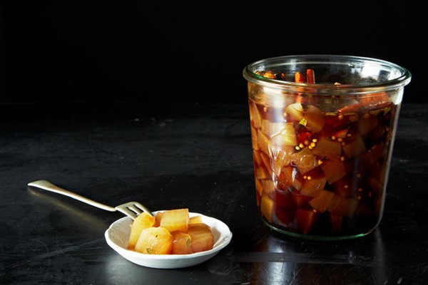 Spicy, savory & sweet watermelon rind pickles