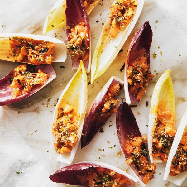 Spicy shrimp endive spears 