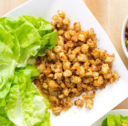 Spicy shrimp lettuce wraps with mango salsa