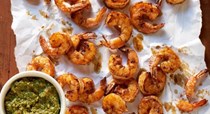 Spicy shrimp with charred poblano romesco