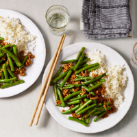 Spicy Sichuan-style green beans and pork