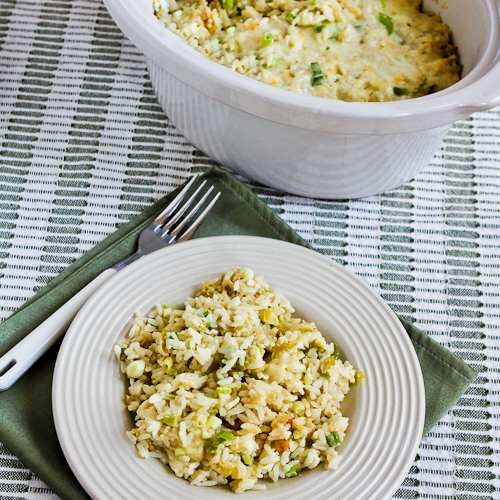 Spicy slow cooker rice with green chiles, green onions, and cheese