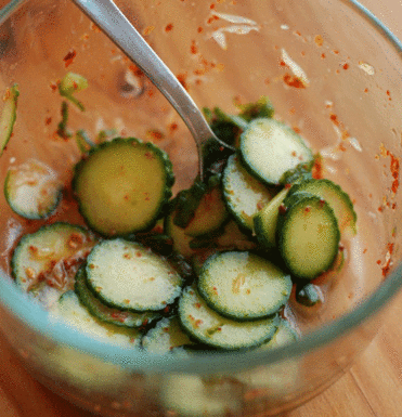 Spicy smoky sour cucumber salad